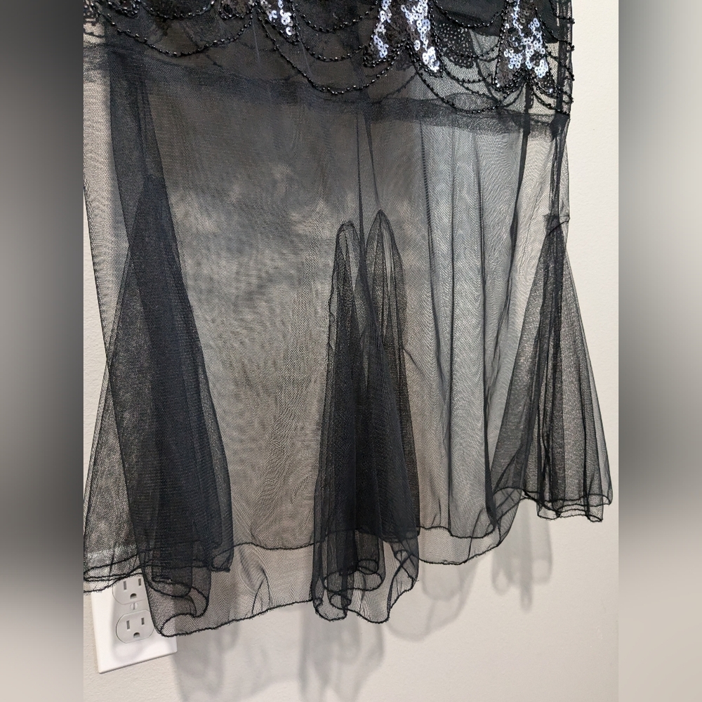 Vintage Embellished Beaded Mesh Tulle Sequin Flapper Gatsby Gown Dress L - Picture 6 of 10